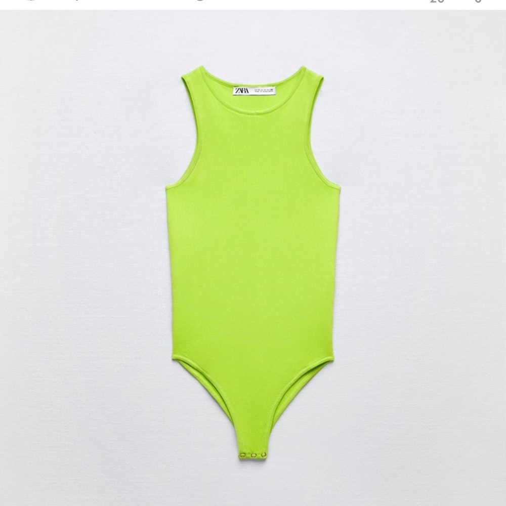 Zara highlighter neon yellow sleeveless bodysuit extra fine knit fluorescent